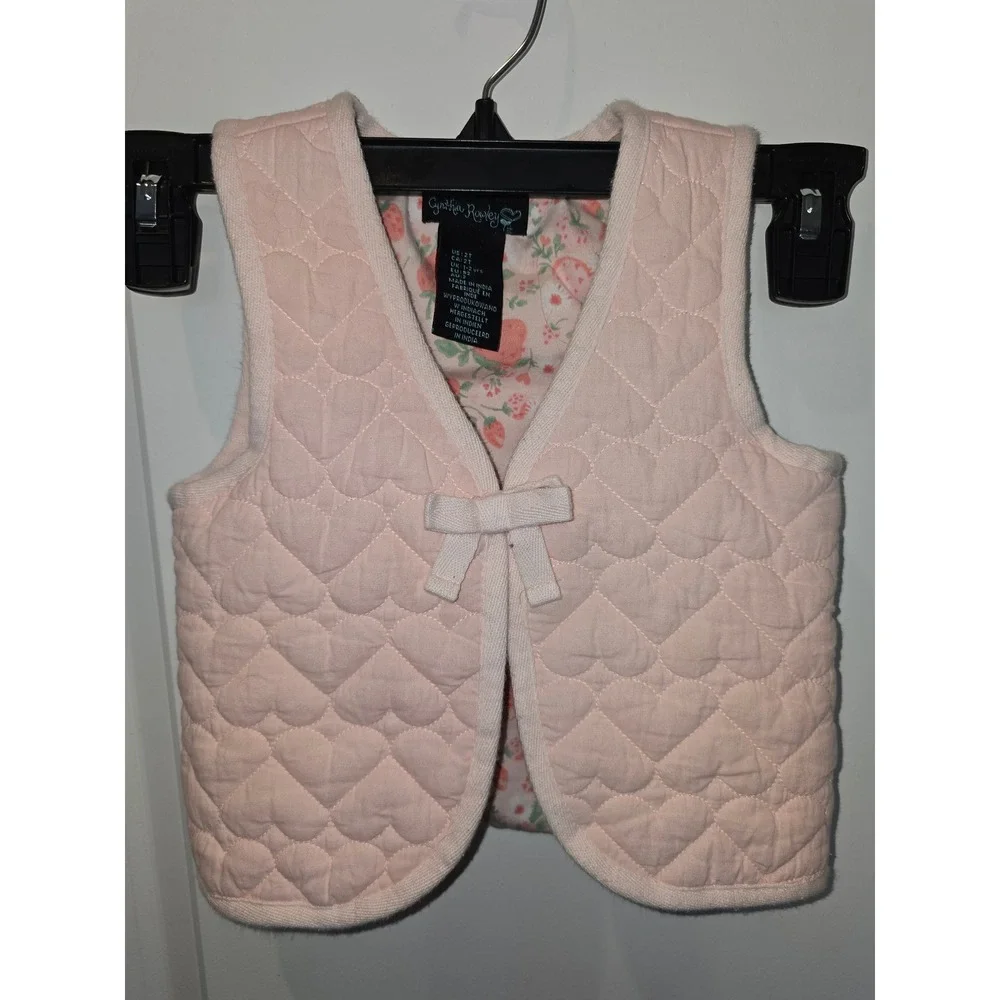 Cynthia Rowley‎ Kids Pink Heart Quilted Vest Strawberry Floral Lining Size 2T